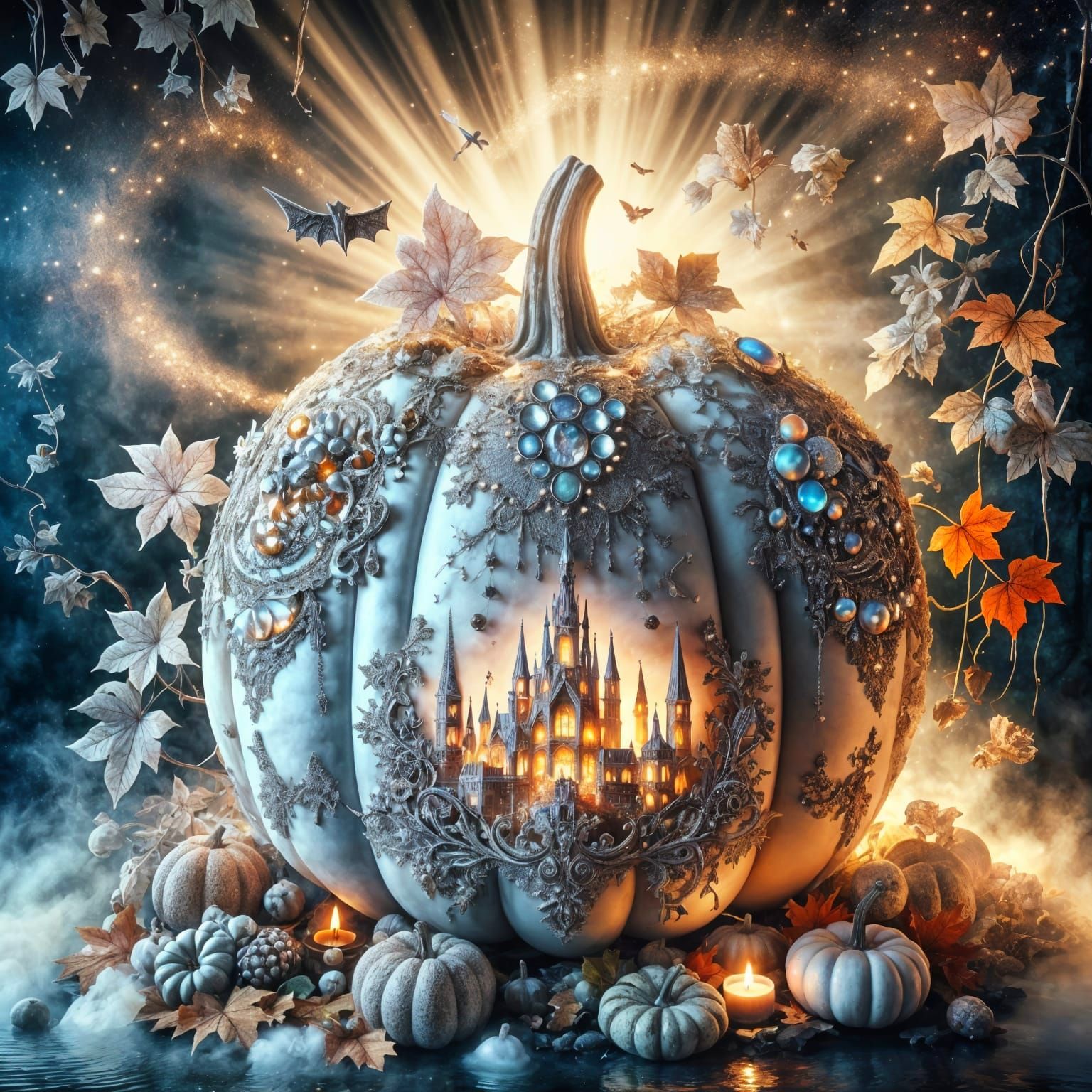 Gothic Autumn Pumpkin with Jeweled Castle