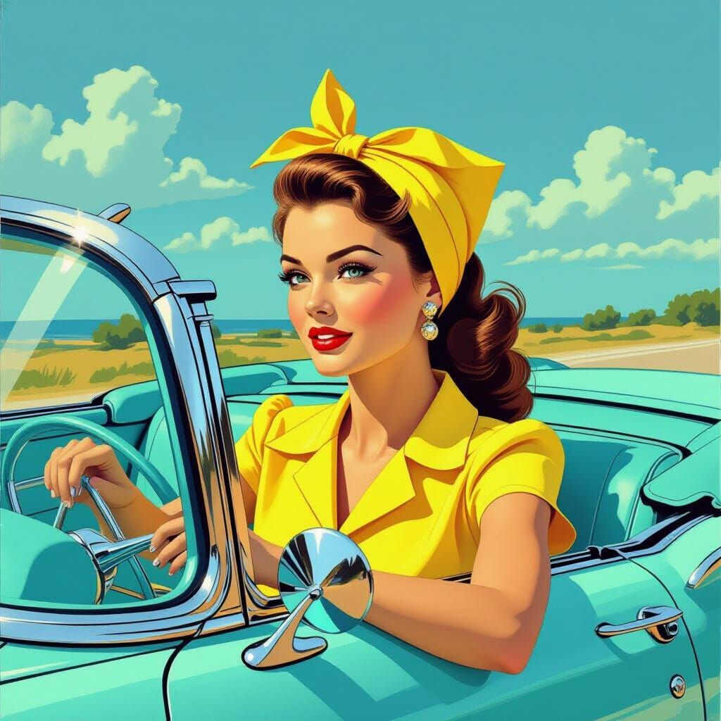 Woman Driving a Classic 1957 Chevy Bel-Air