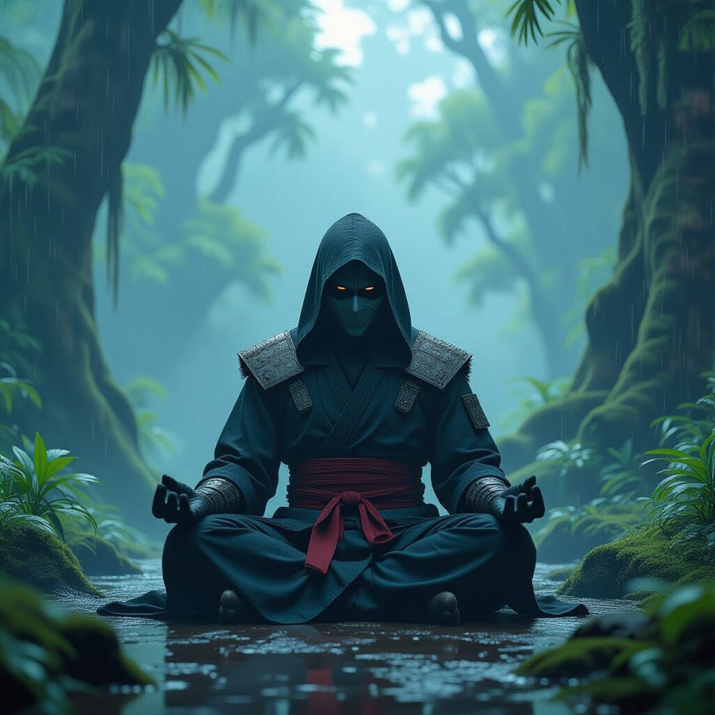 Shredder Meditating in Lush Forest - Digital Matte Painting