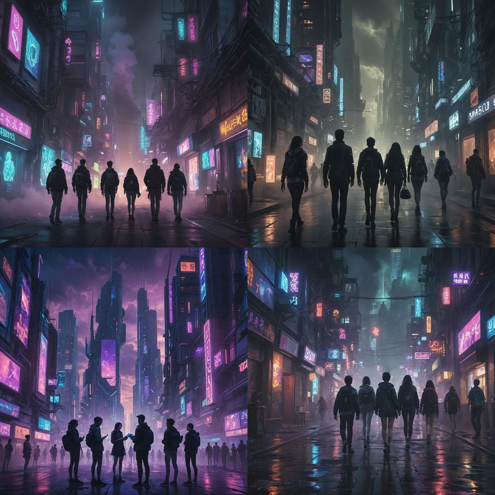 Cyberpunk Teenagers and Teachers in Futuristic City