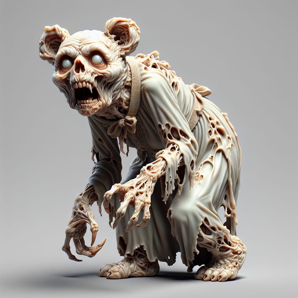 Cursed Porcelain Bear Zombie in High-Resolution 3D