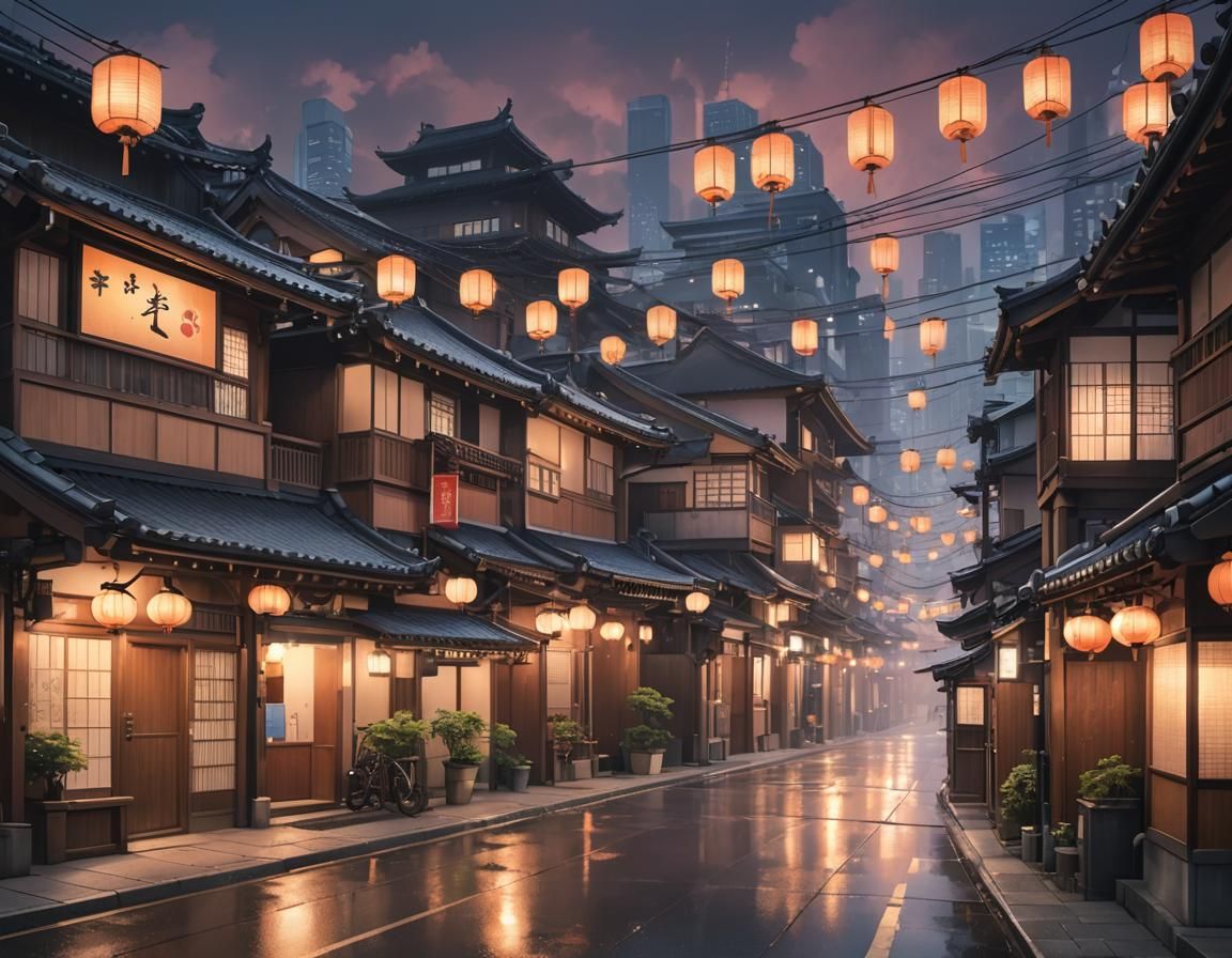 Tokyo Evening Street Scene in Anime Style