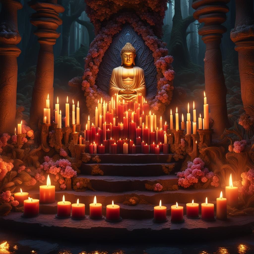Candle Altar in Cedar Forest: Fantasy Concept Art