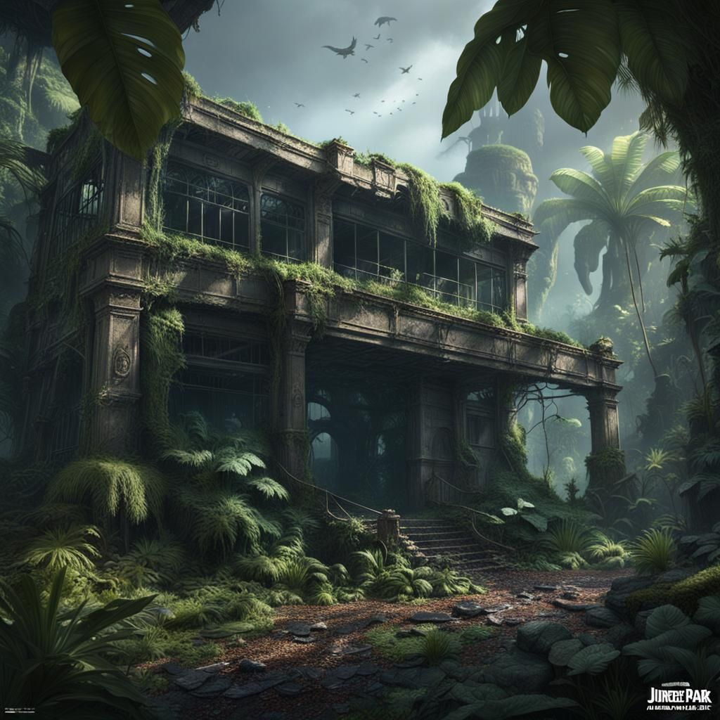 Lost Jurassic Park Ruins in Lush Jungle