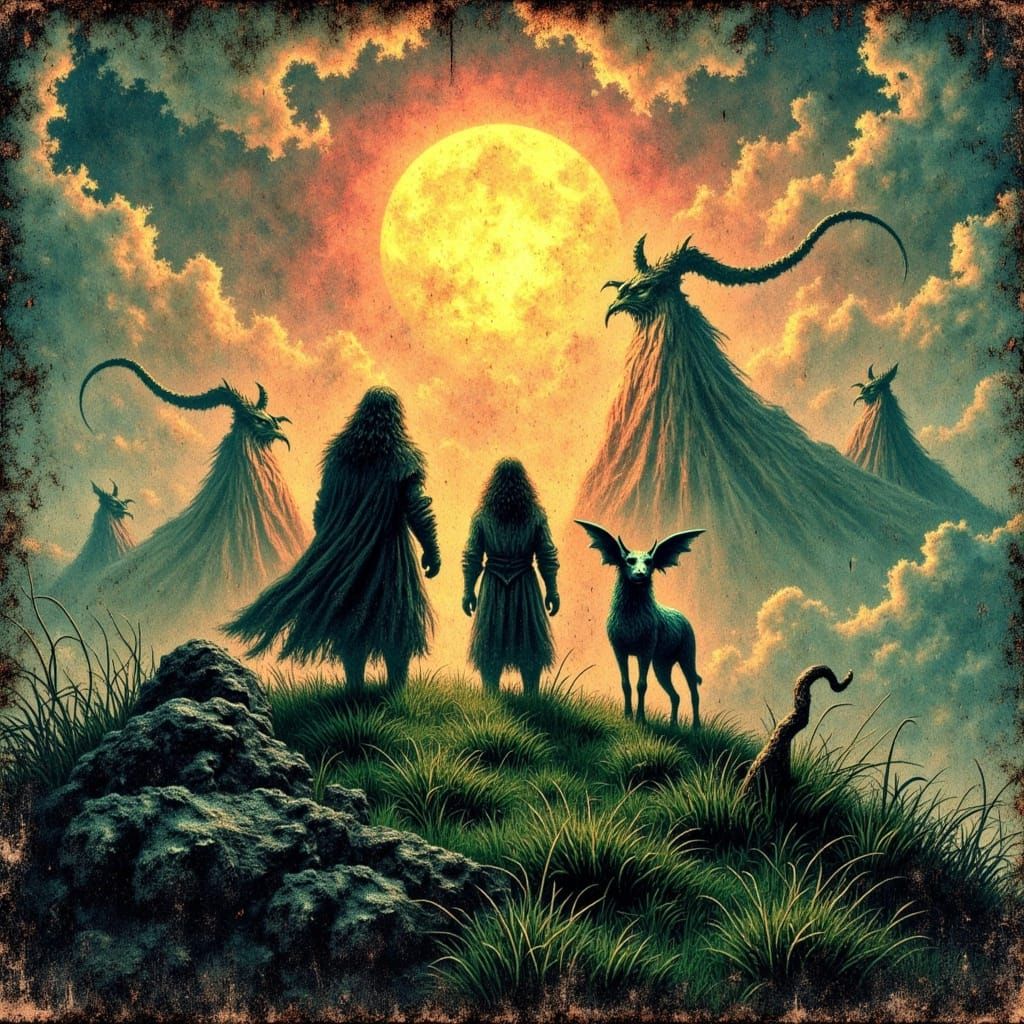 Merry and Pippin Amidst Sunrise Glory in Epic Fantasy Landsc...