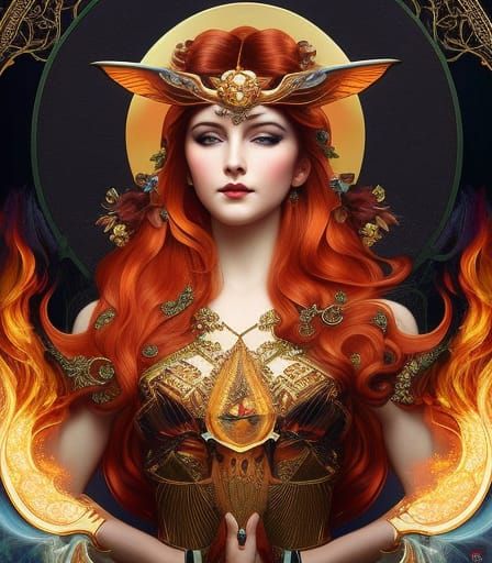 Elemental Goddess Portrait in Art Nouveau Style