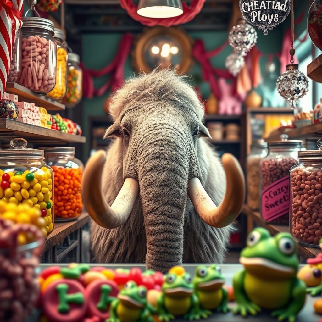 Woolly Mammoth in a Magical Sweet Shop