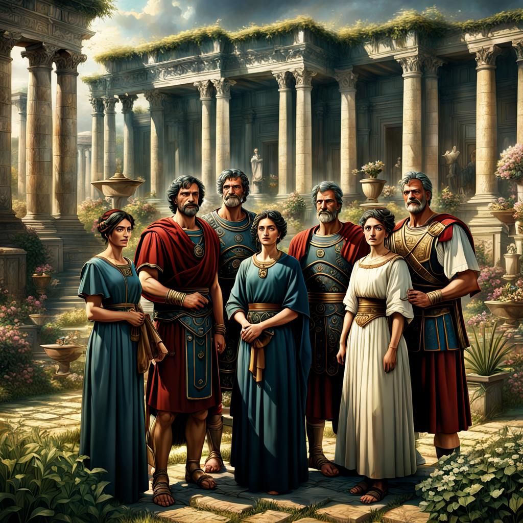 Roman Family in Home Garden: Digital Matte Painting