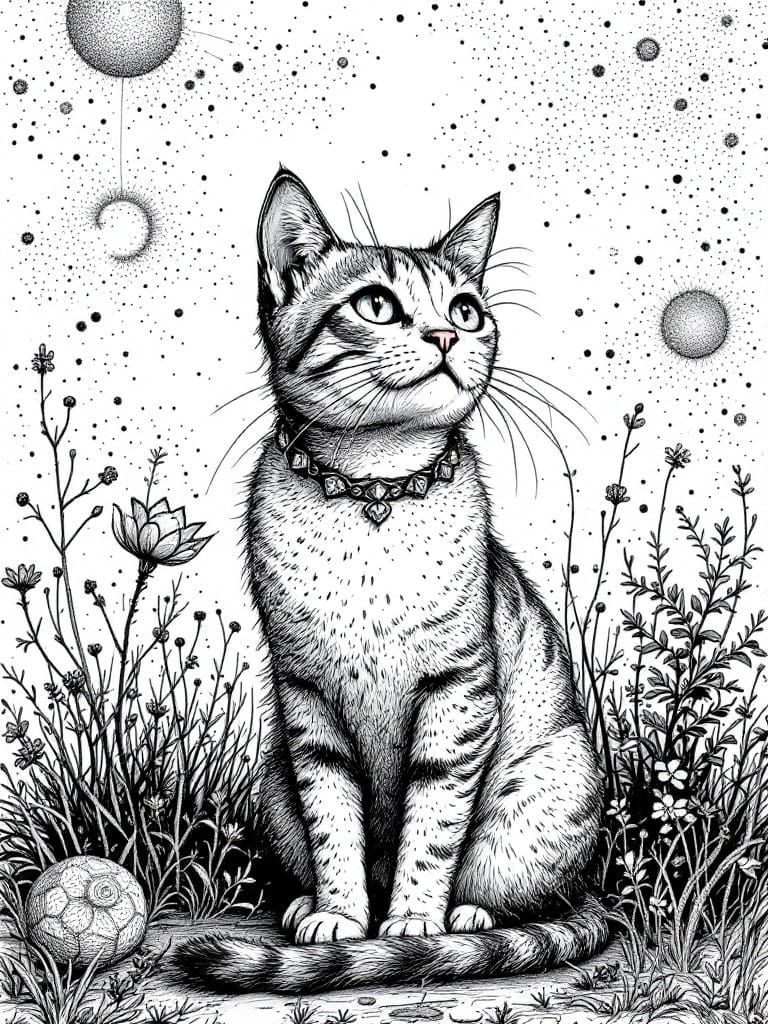 Ethereal Cat in Whimsical Ink Art