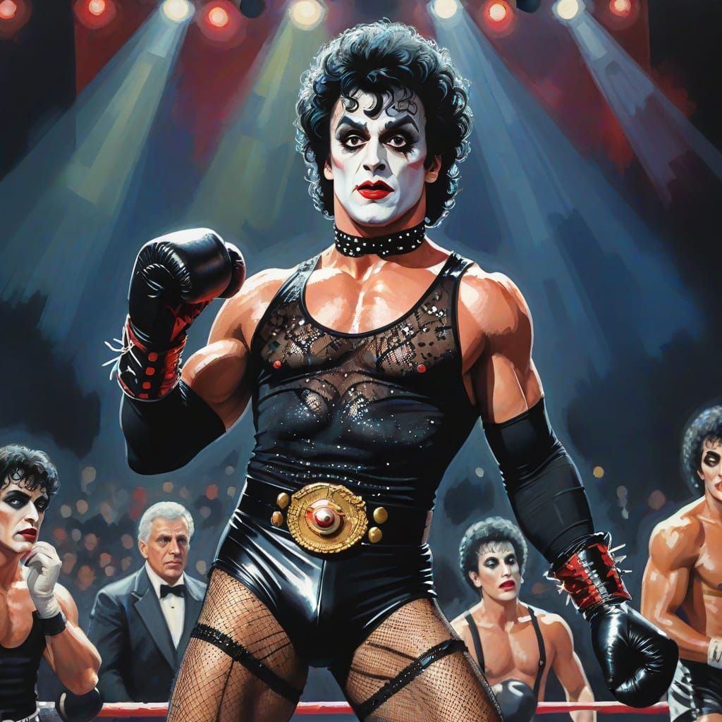 Rocky Balboa as Frank-N-Furter in Gouache Style