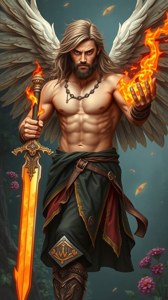 Angelic Warrior with Flaming Sword in Detailed Art