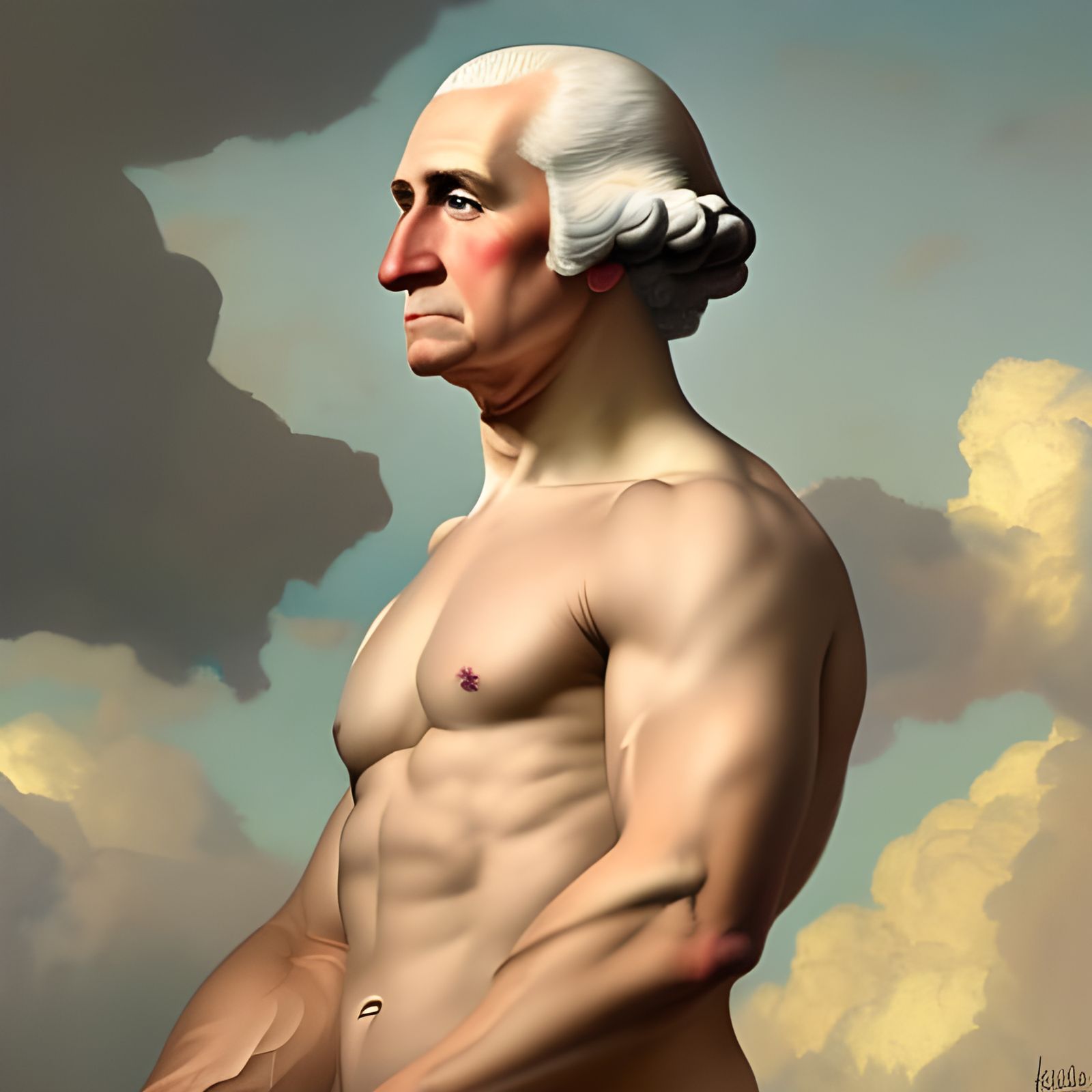 Muscular George Washington Portrait with Intricate Backlight...