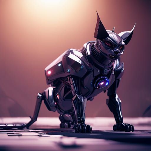 Futuristic Black Cat with Intricate Mech Details