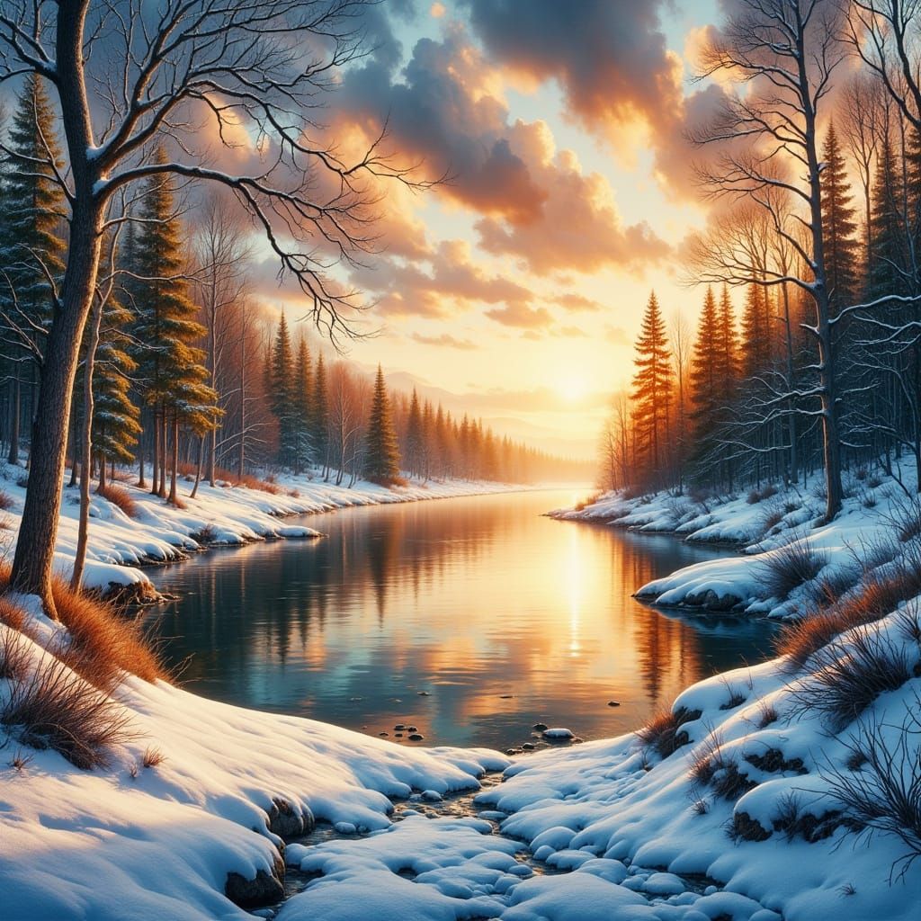 Vibrant Winter Sunset Over Frozen Lake