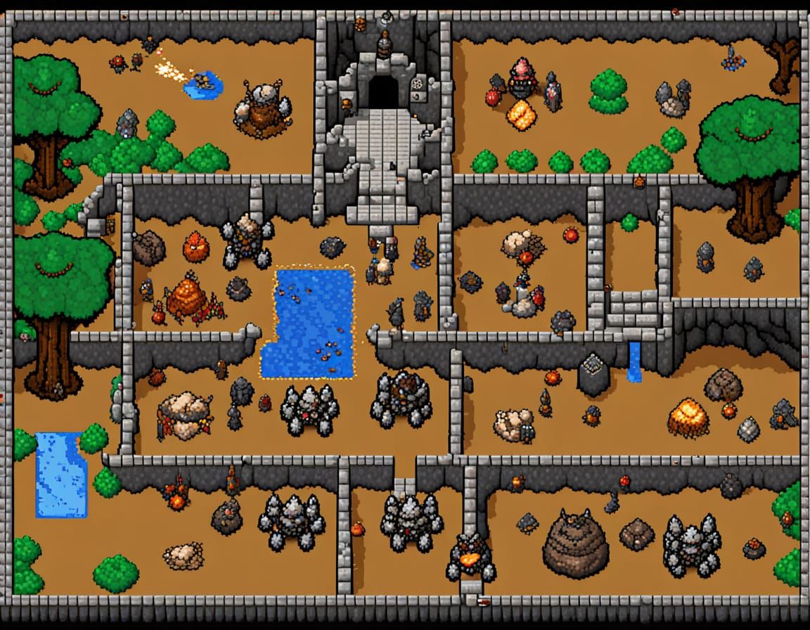 D&D Battlefield: Top-Down Pixel Art Cave System