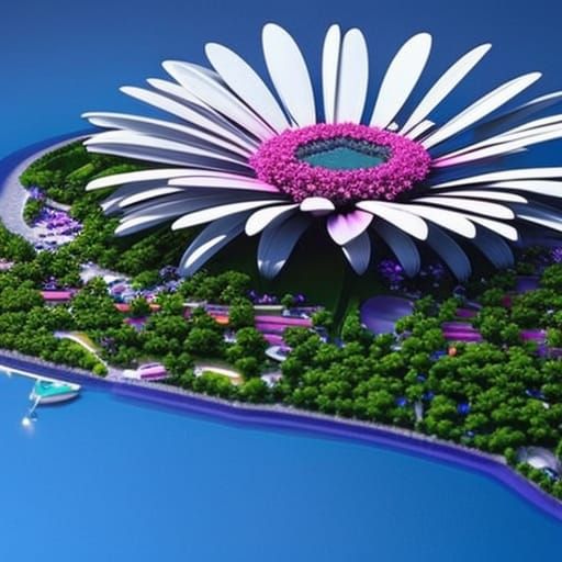 City laid out in the design of a daisy, city outline of flower petals, city built to resemble a daisy from the air