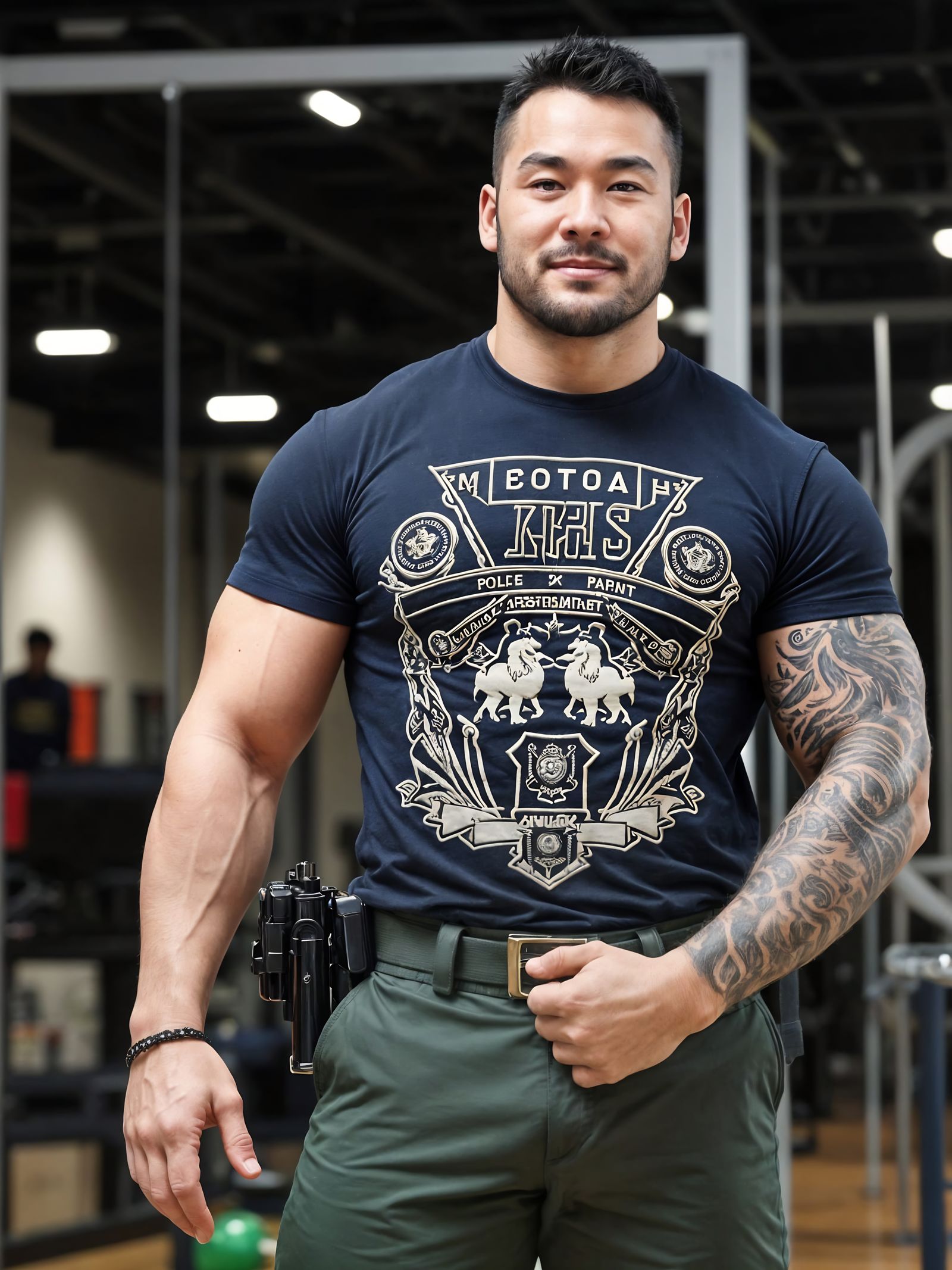 Hyper-Realistic Beefcake in Police Uniform