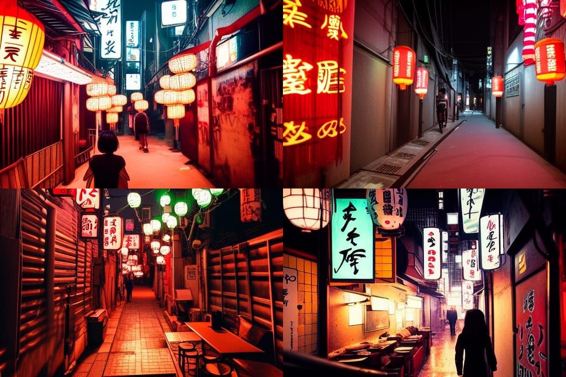 Tokyo Alley Noodle Bar in Cyberpunk Illustration Style