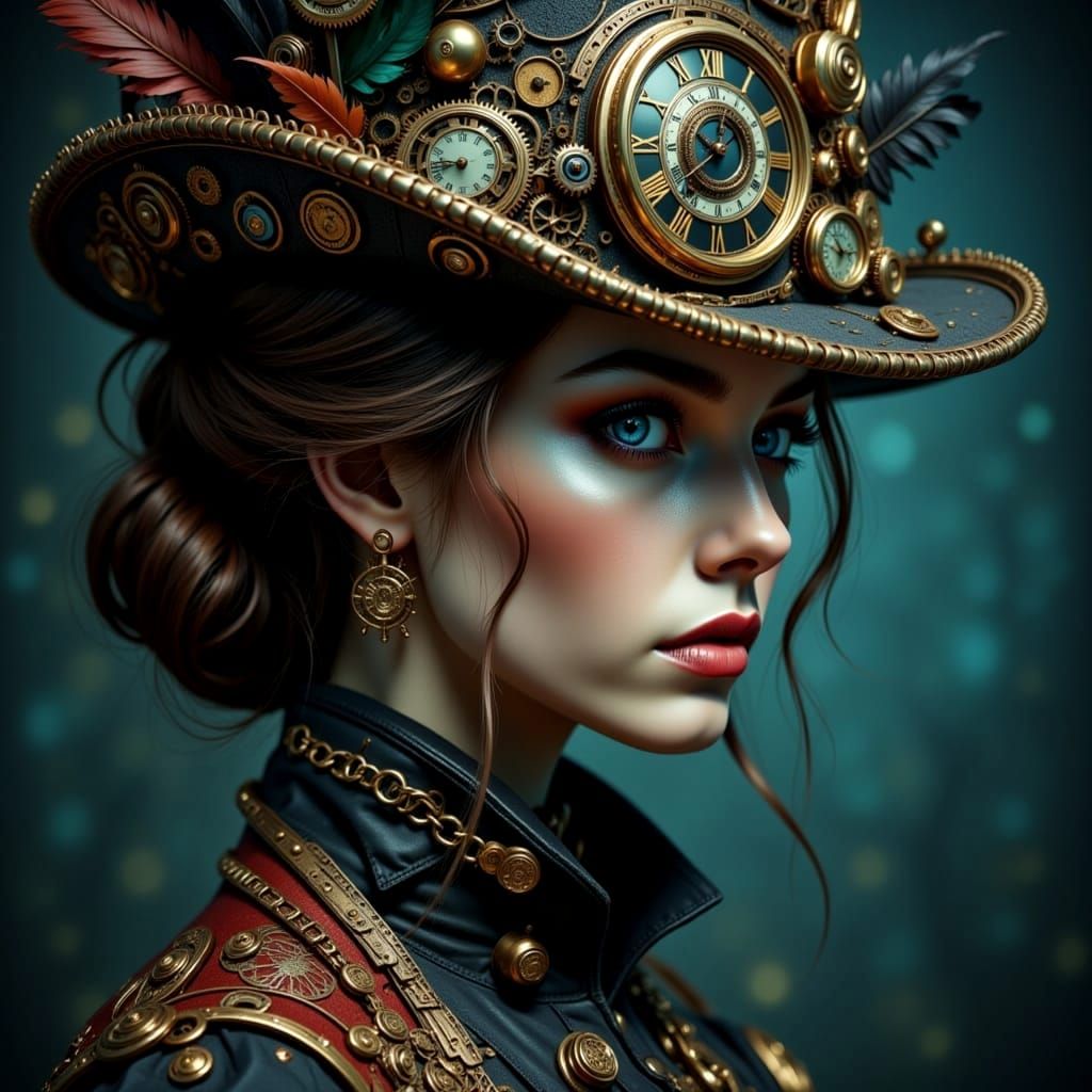 Enchanting Steampunk Character Portrait with Ornate Hat
