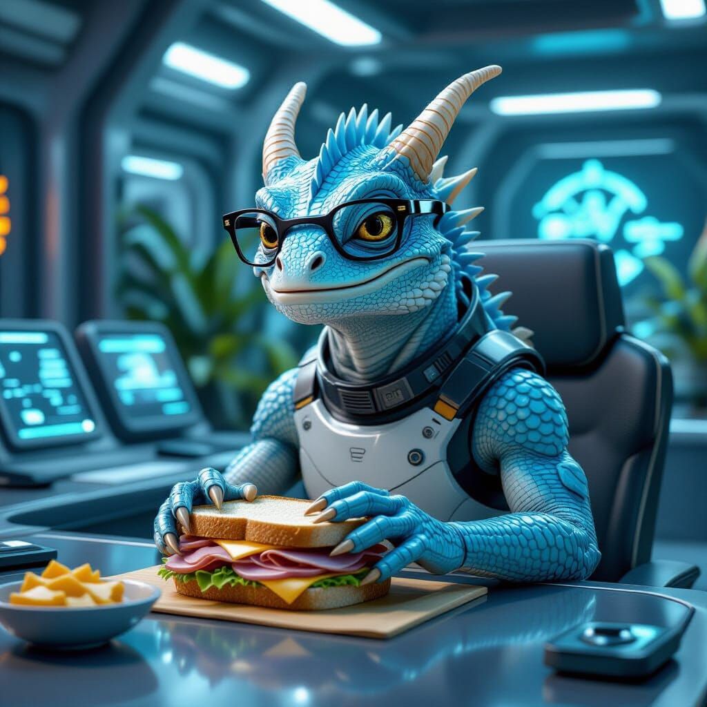 Blue Lizard Alien on Intergalactic Counsel of Elders