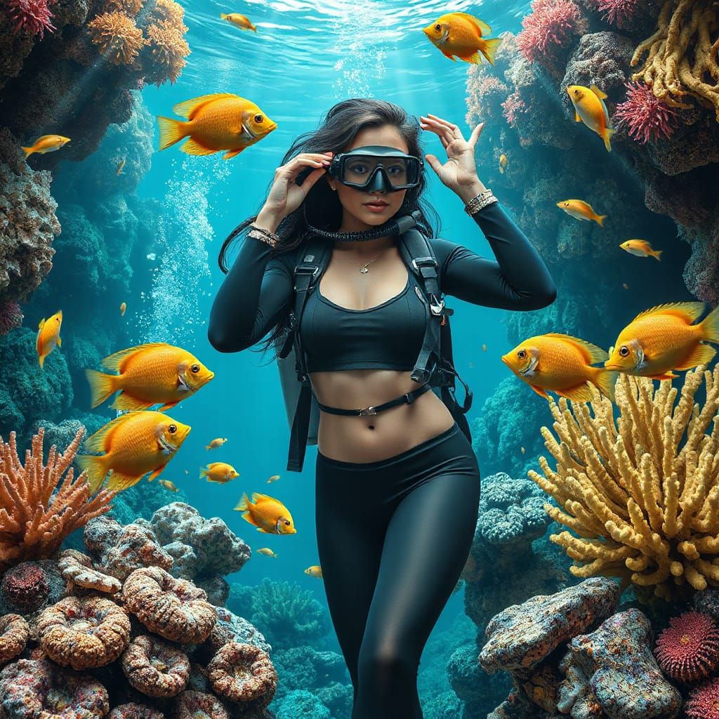 Fashionista Diver in Vibrant 3D Underwater Scene