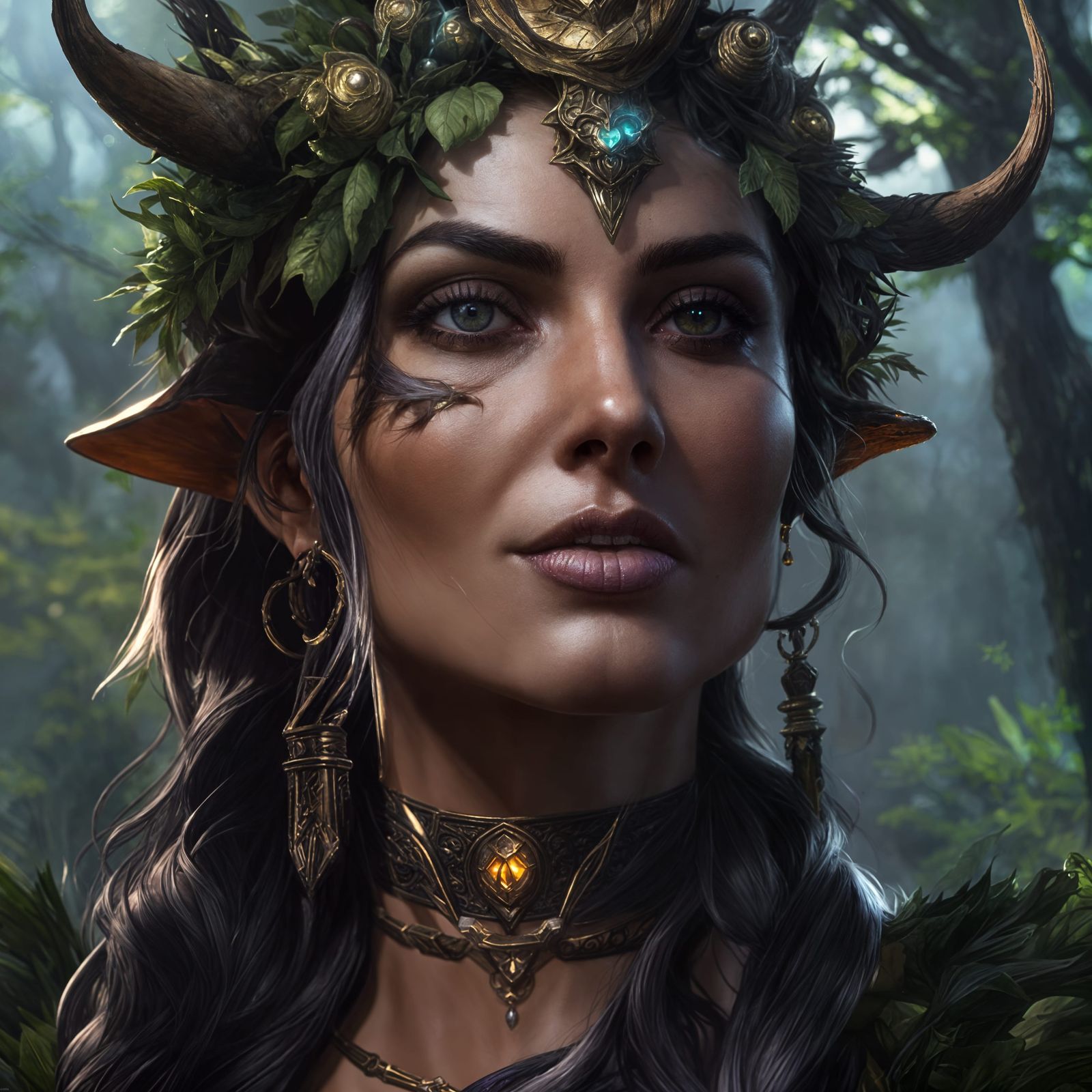 Detailed Portrait of Shadow Druid in Dark Fantasy Style