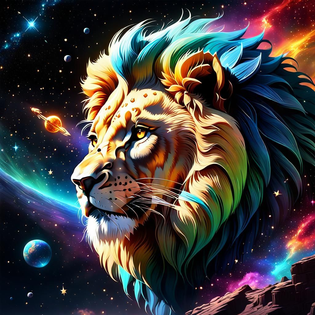 Lion's Face in Galaxy: Detailed Digital Painting