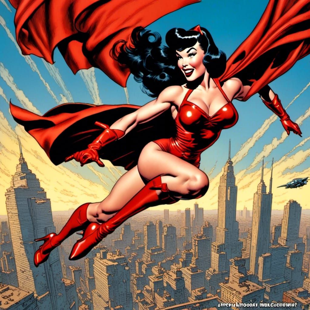 Bettie Page as Superhero in Comic Book Art