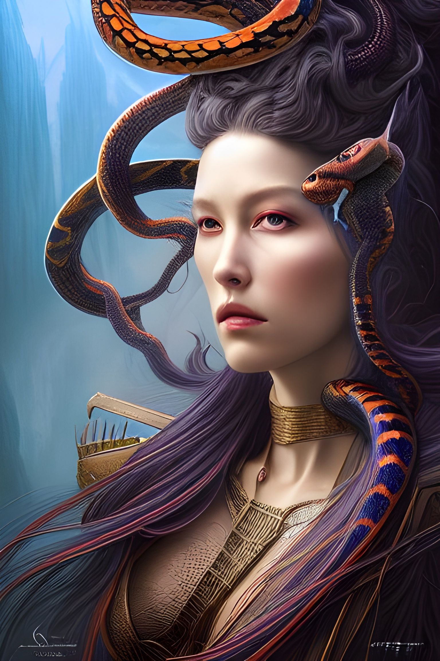Celestial Snake Queen Portrait in Fantasy Art Style