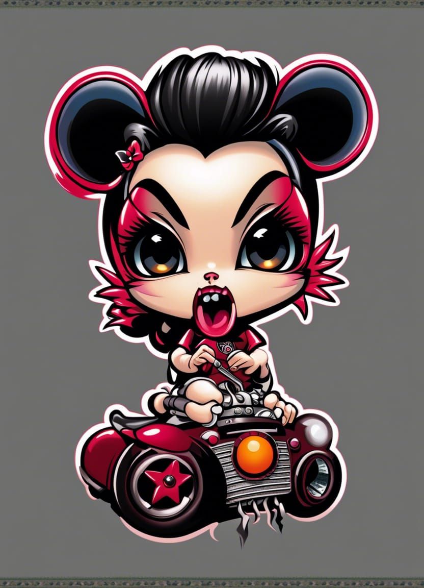 Chibi Femme Fatale in Rat Fink Rockabilly Style