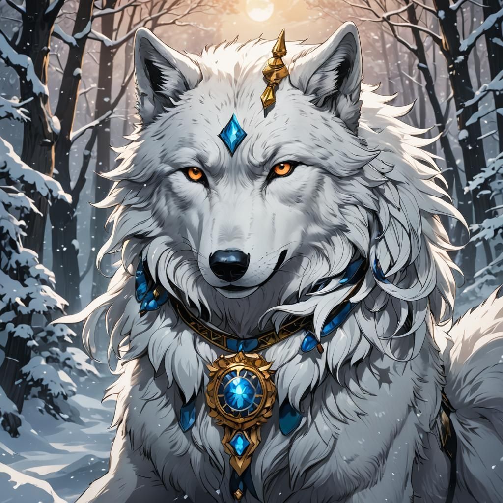 Anime Goddess of Snow and Her Wolf