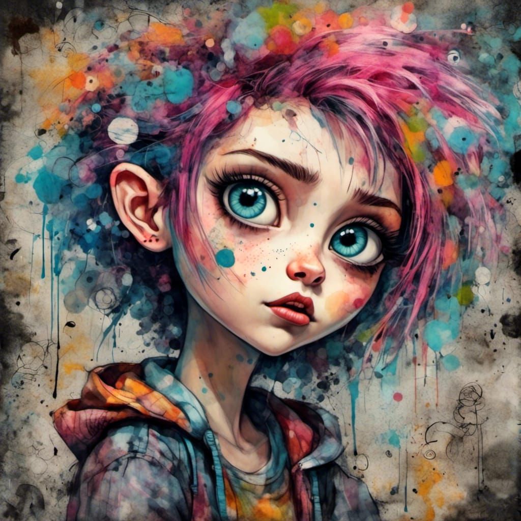 Mischievous Punk Girl with Vibrant Eyes