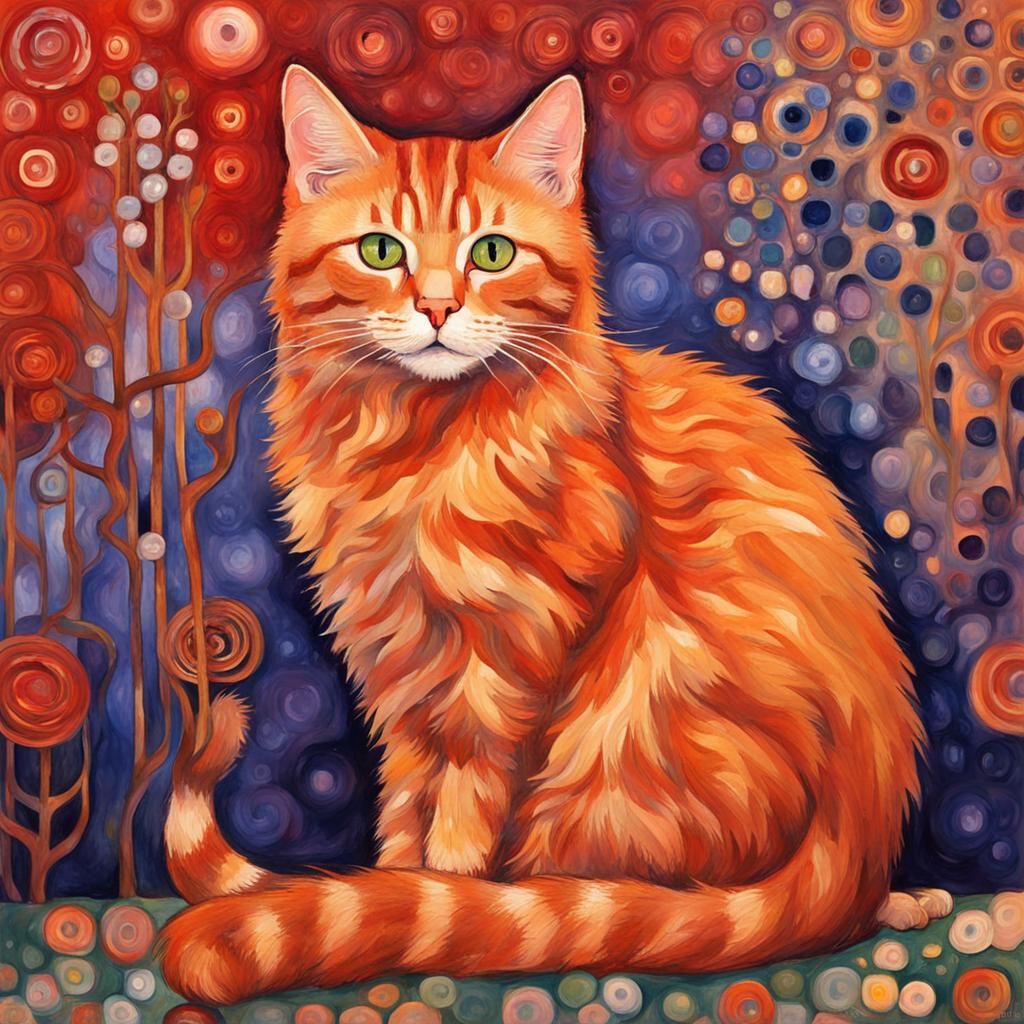 Red Tabby Cat in Impressionist Gouache Style