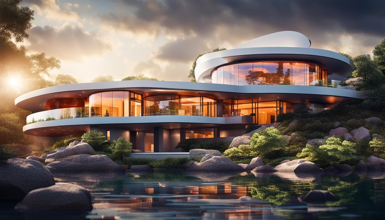 Ultramodern Villa Above Waterfall in Wright Style