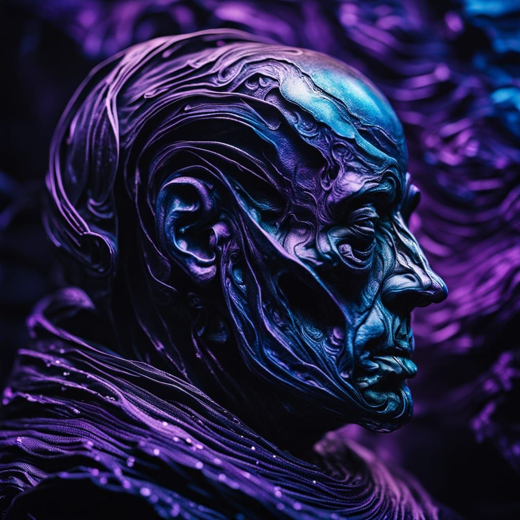 Surreal Head on Command Pod in Alcohol Ink Style