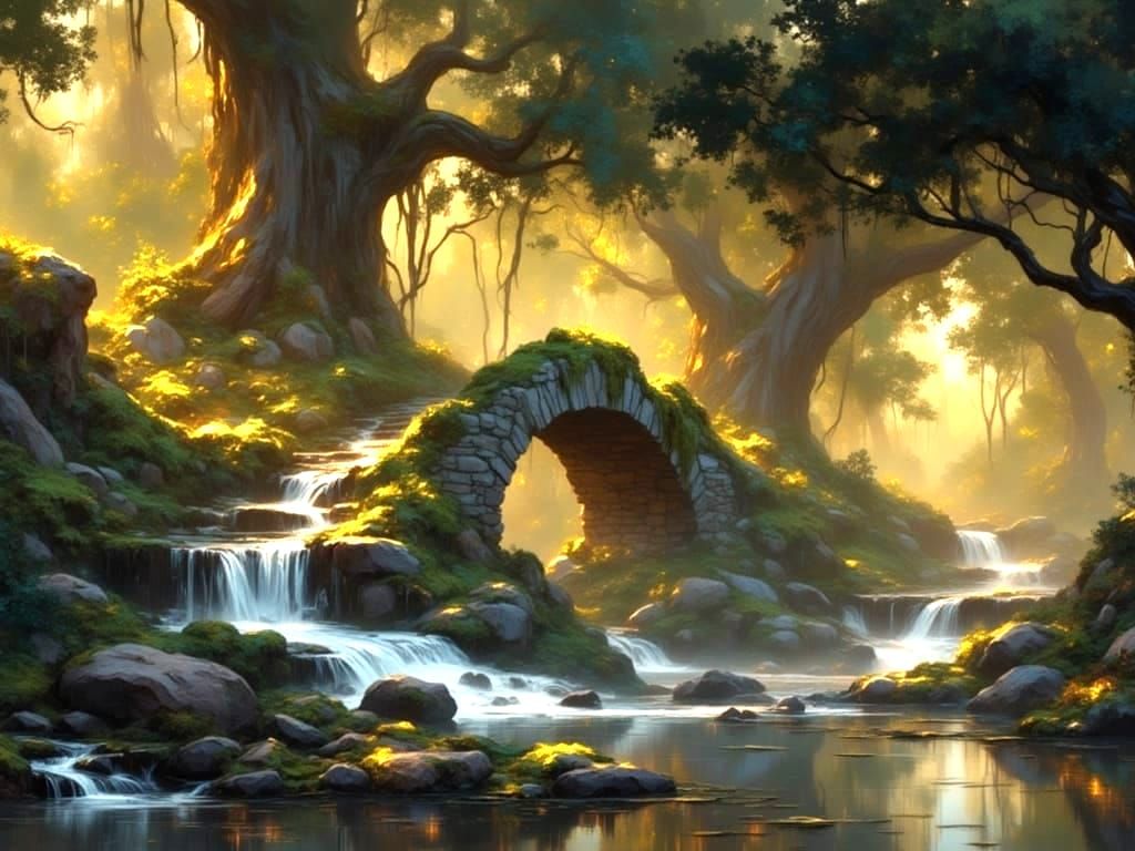 Mystical Stone Bridge in Enchanted Forest