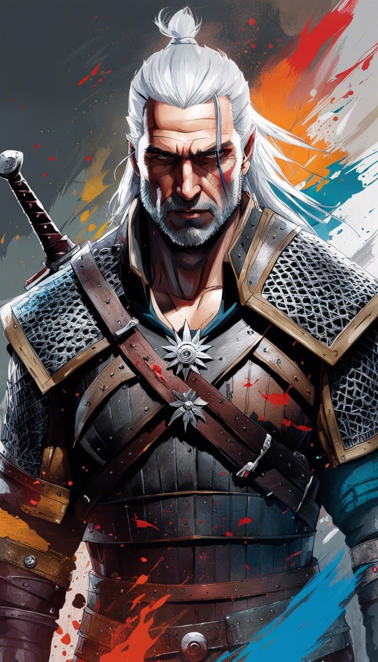 Geralt of Rivera: Photorealistic Anime Sketch