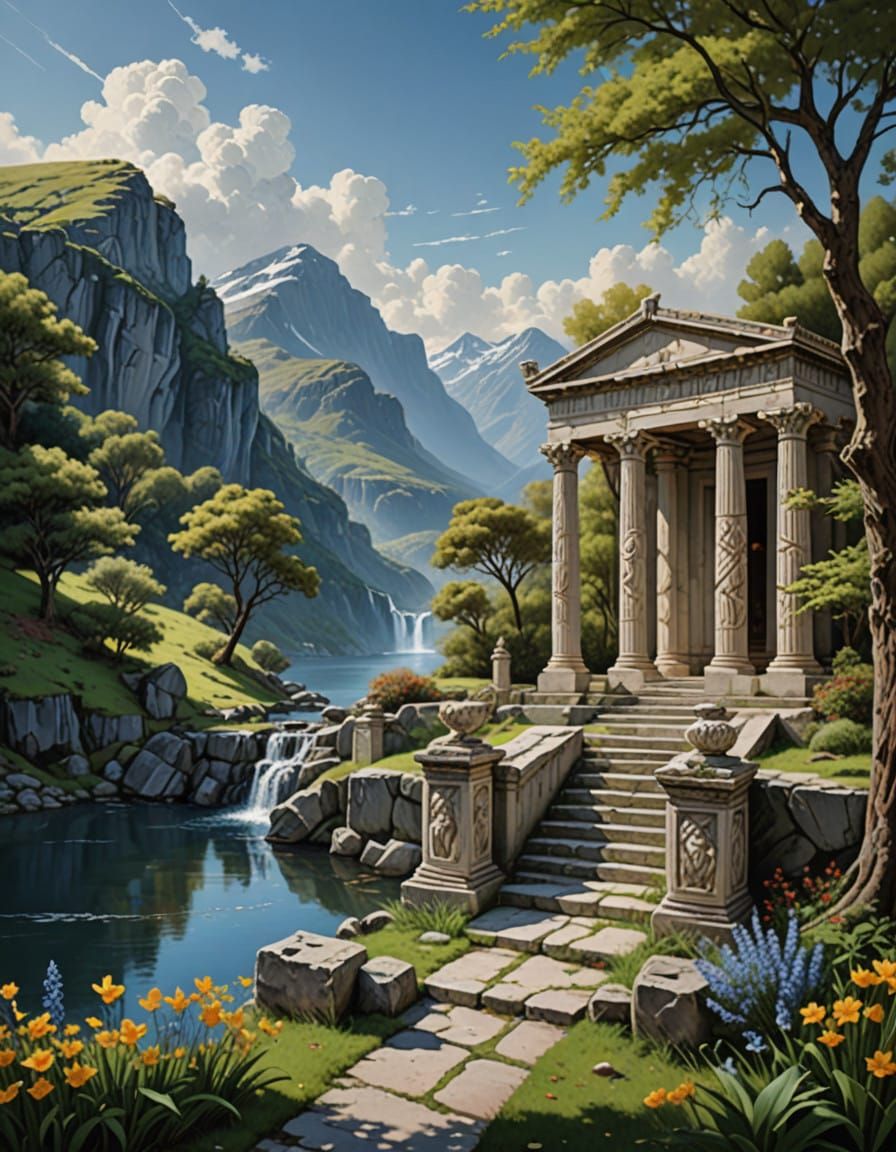 Majestic Greek Marble Gate with Panoramic Mountain View