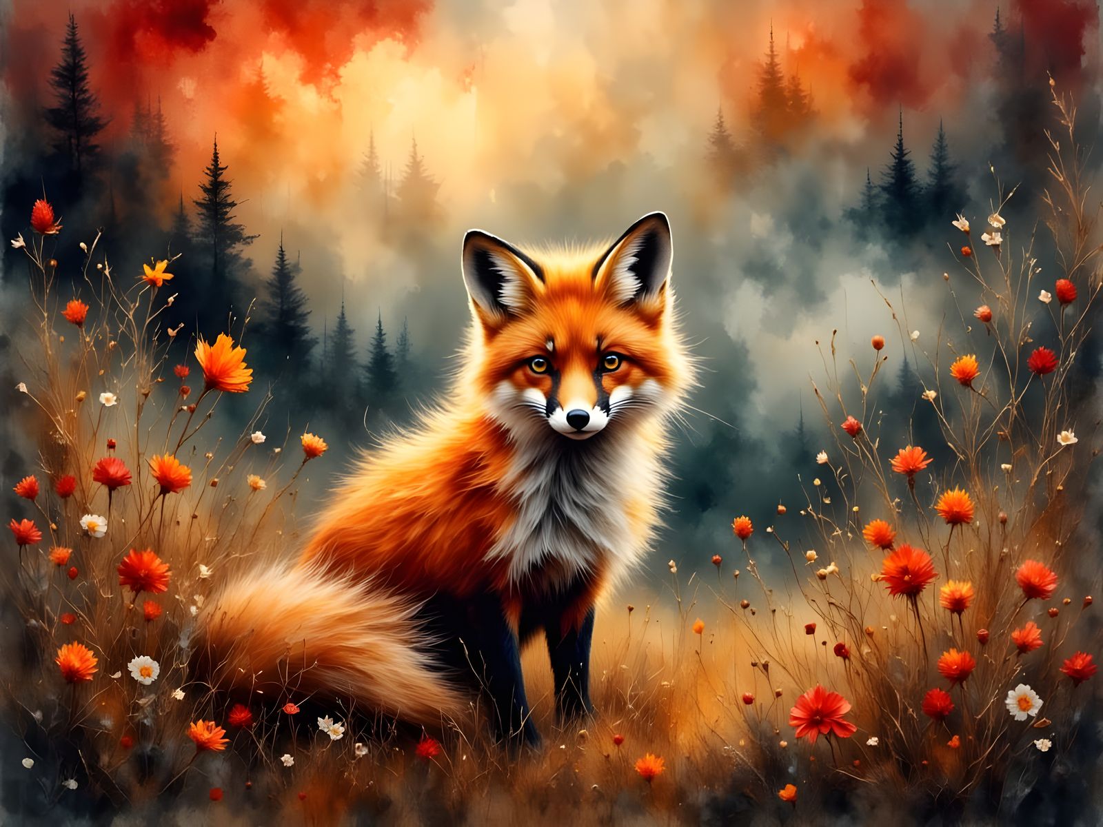 Surreal Whimsical Fox in Grungy Oil Paintings Style