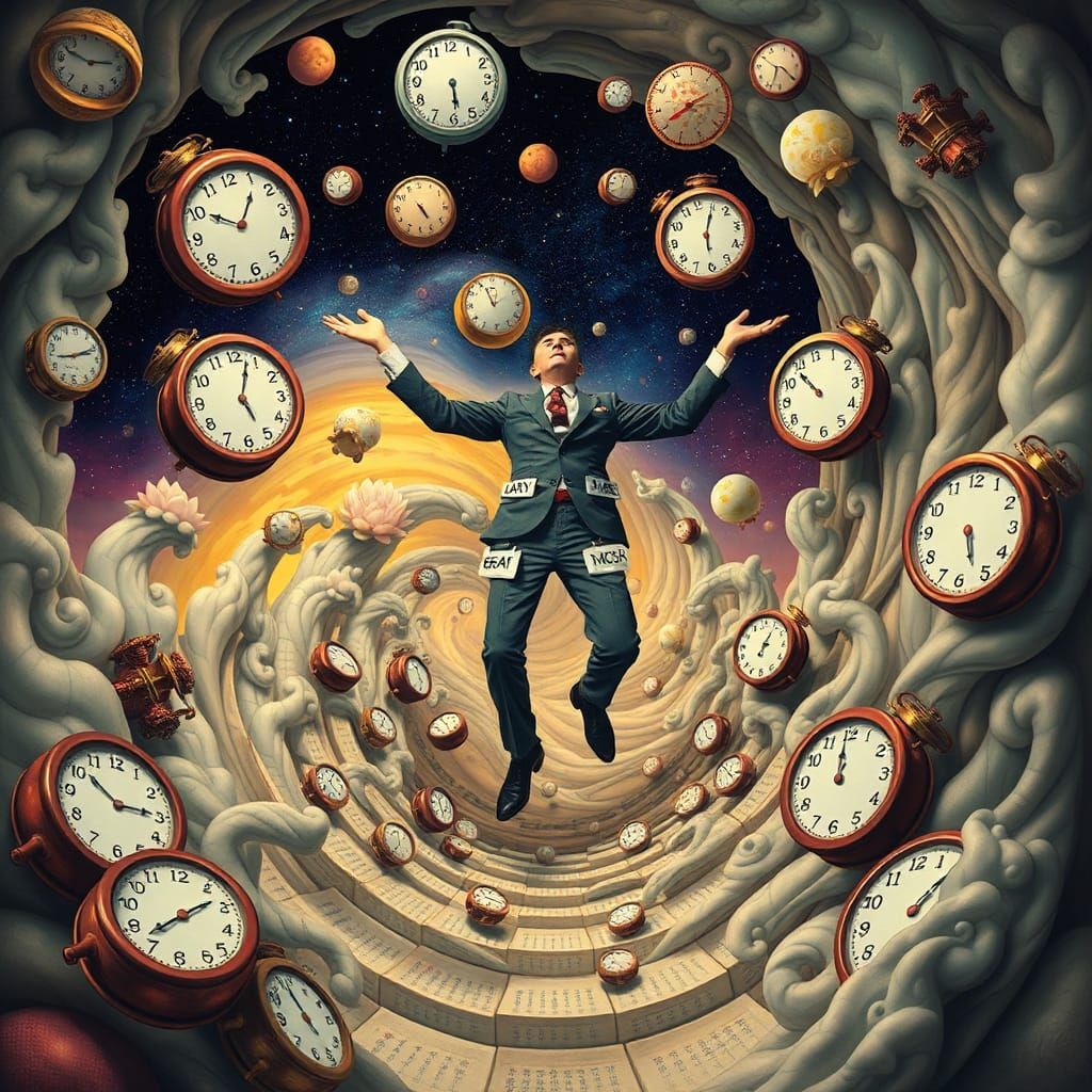 Surreal Juggling of Time in Pop Art Style
