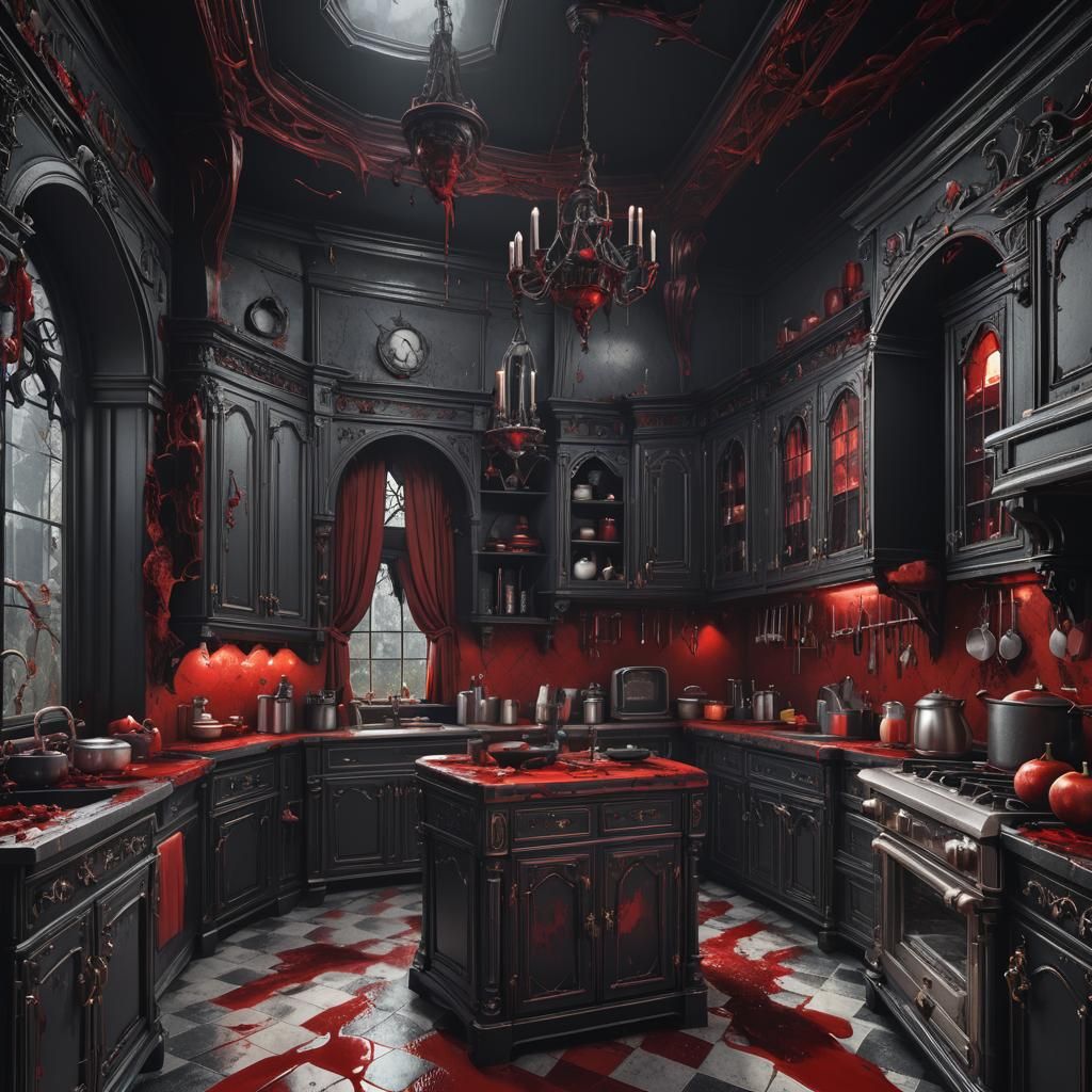 Vampire Gothic Kitchen in Red and Black