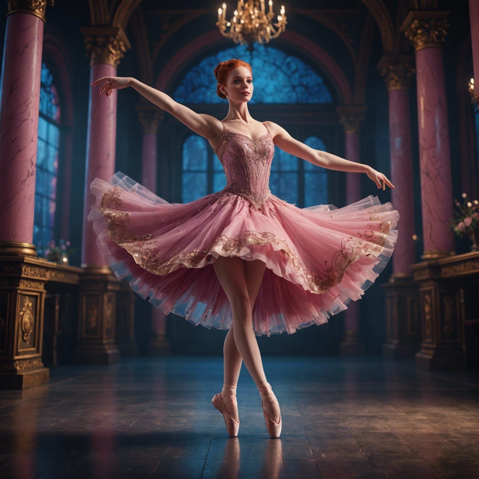 Pink Ballerina Dancing Onstage: Detailed Fantasy Art