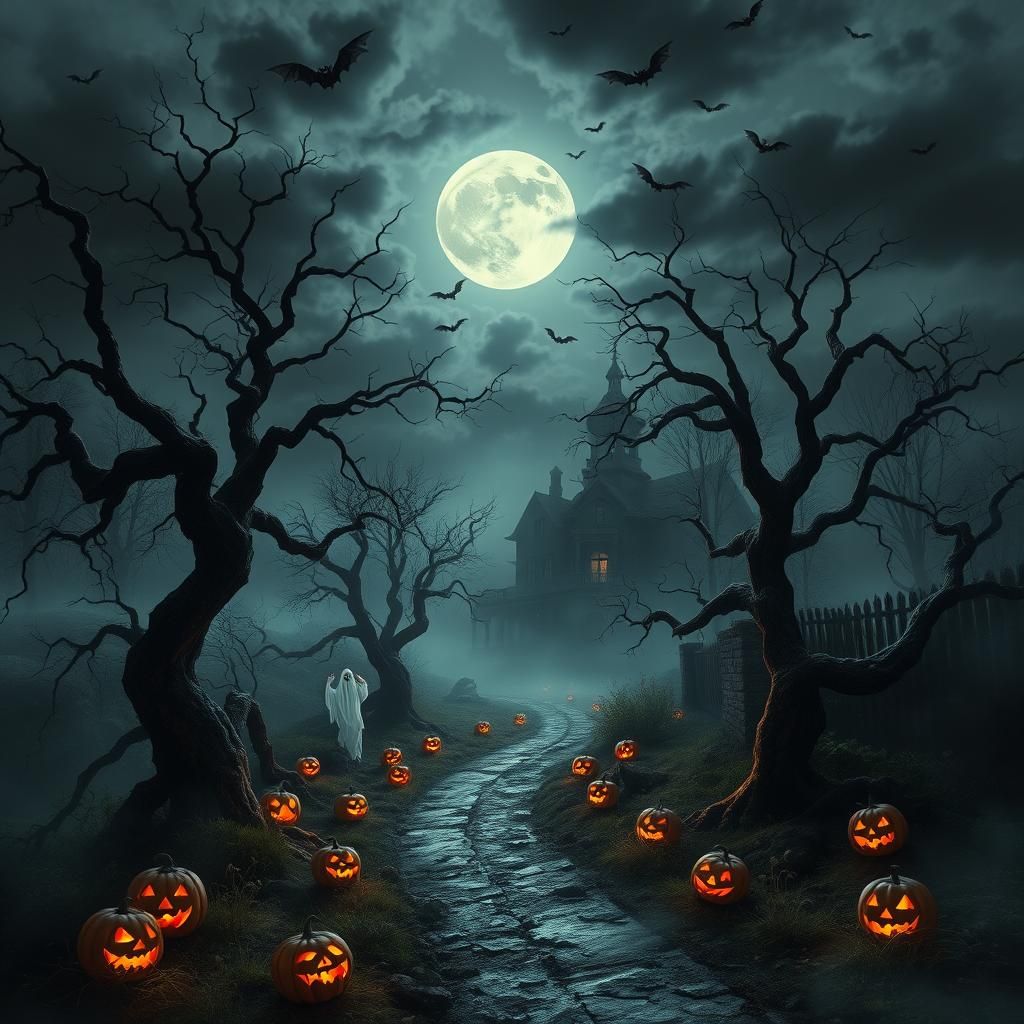 Haunted Halloween Night Scene: Digital Painting
