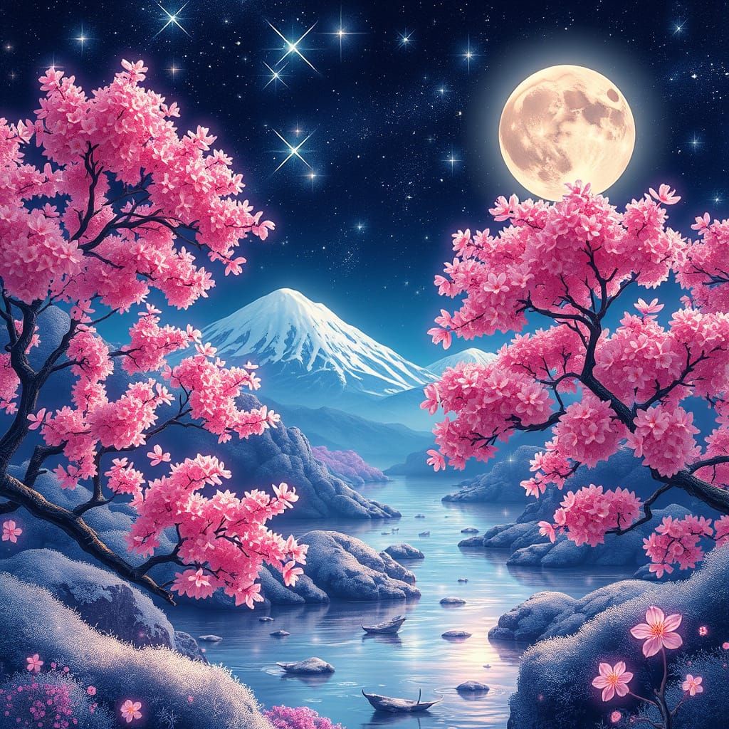 Peacock in Cherry Blossom Landscape by Pablo Amaringo