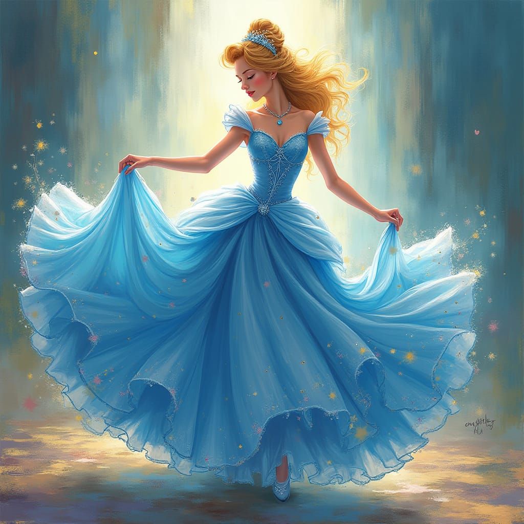 Cinderella's Elegant Dance in Anime Style