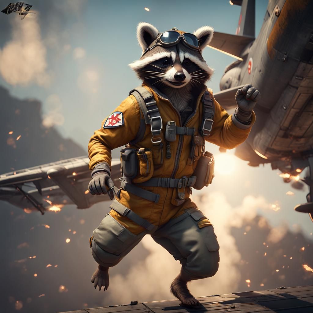Raccoon Fighter Pilot in Detailed 3D Rendering