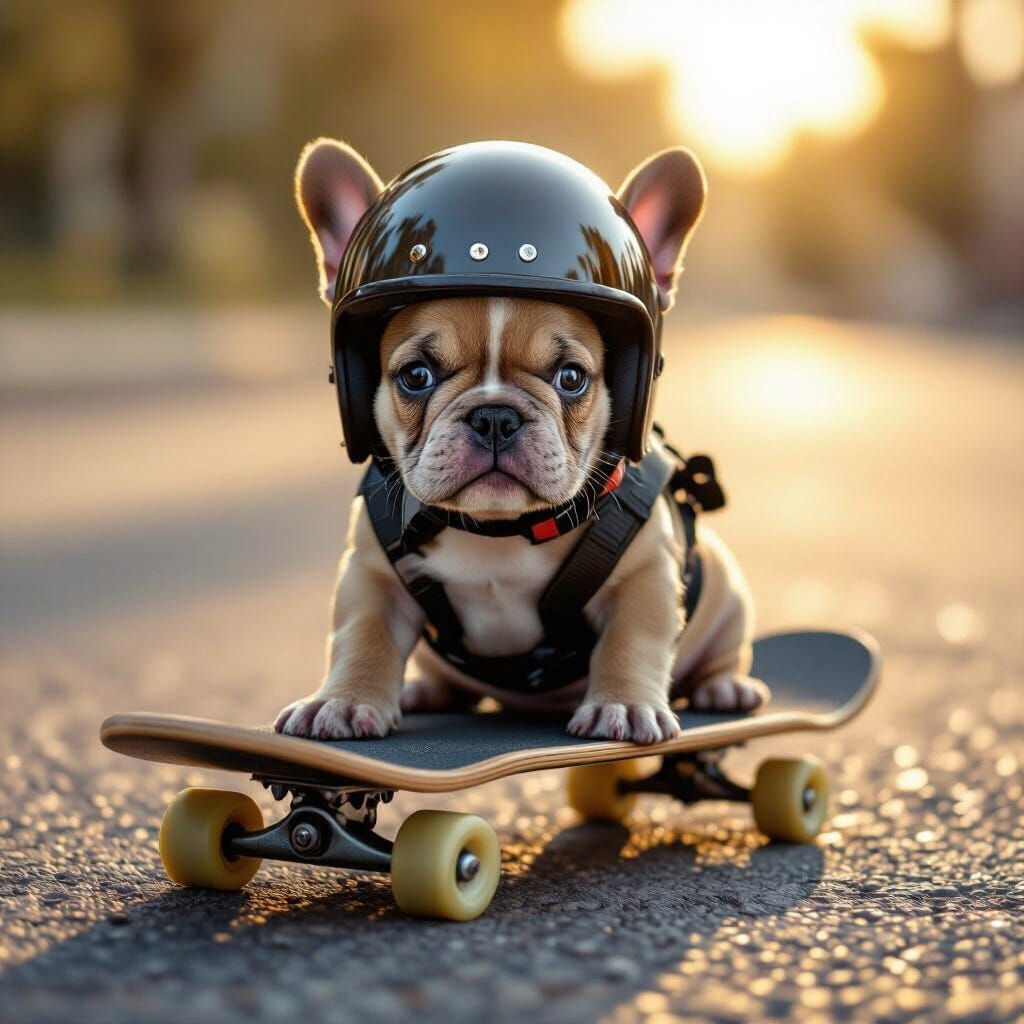 French Bulldog Puppy Skater in Miniature Helmet, Realistic D...