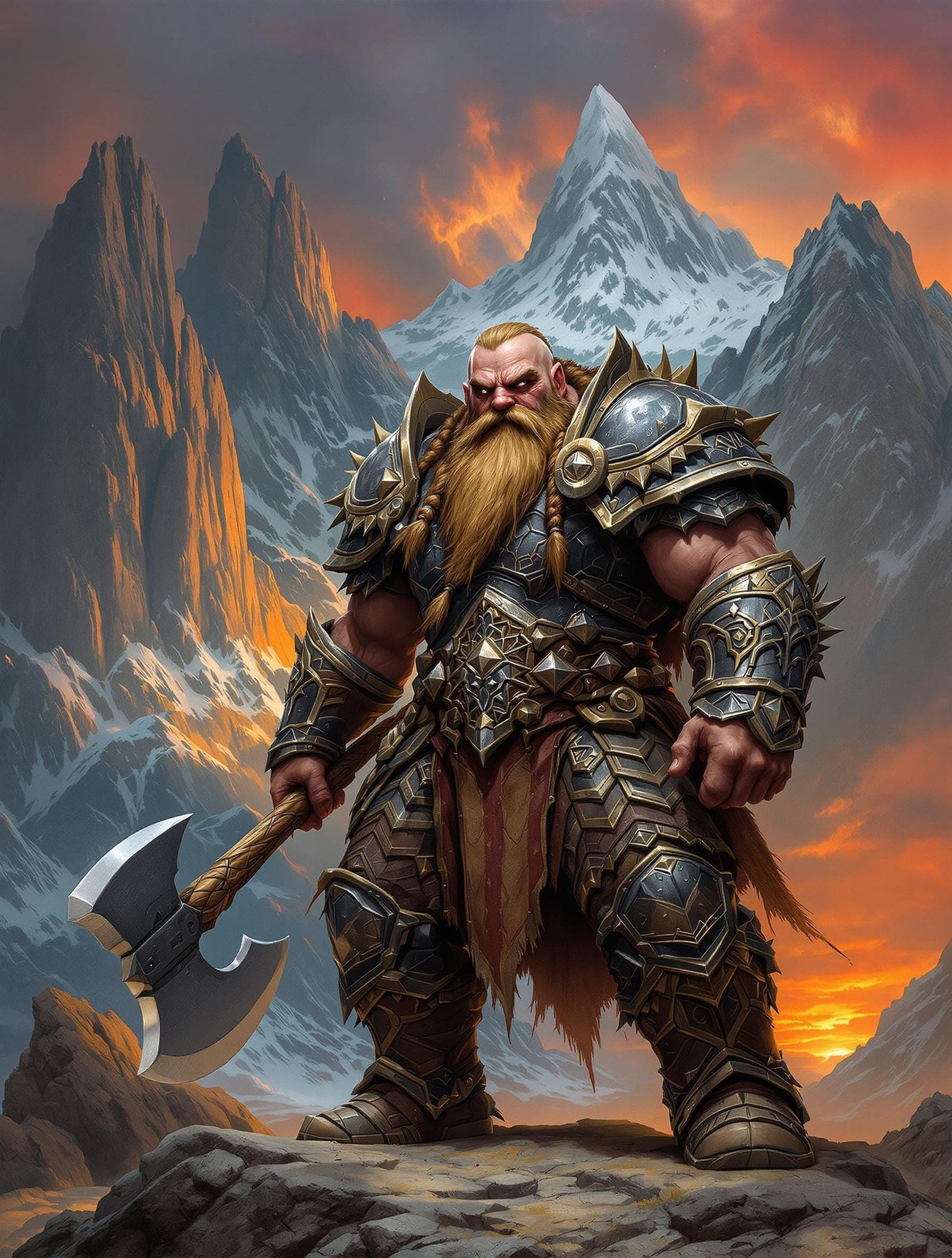 Armored Dwarf Warrior in Fantasy Landscape Art