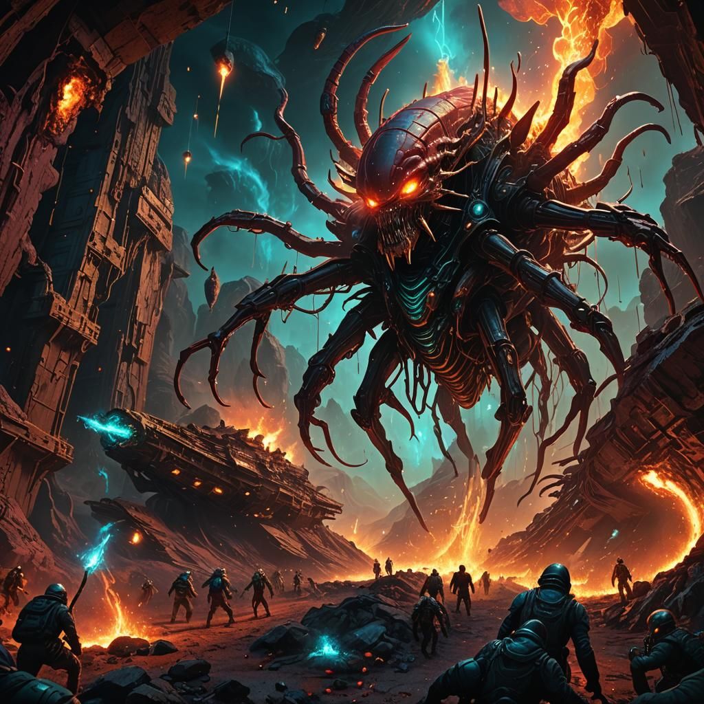 Alien Swarm at Gold Mine: Sci-Fi Horror Concept Art