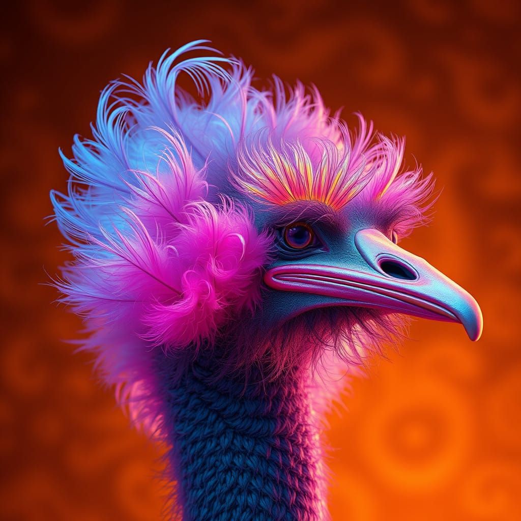 Iridescent Feathers Dance on a Golden Ostrich's Plumage